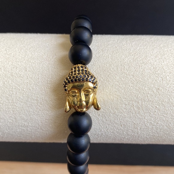Matte Black Onyx & Gold Buddha Bead - Picture 2 of 4